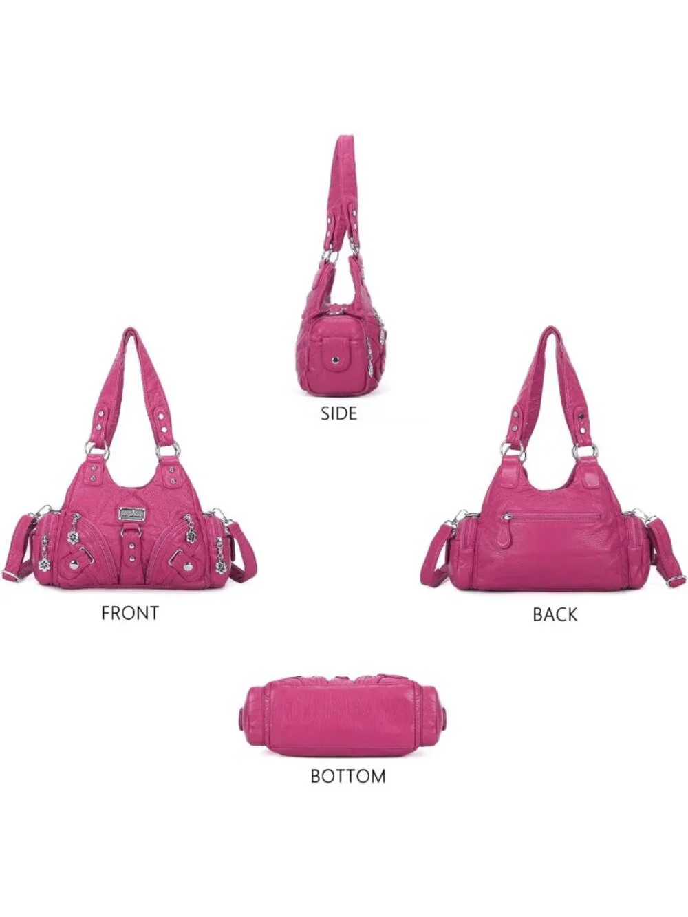 Stylish Small Hobo Shoulder Bag - Vegan Leather Multi-Pocket Tote with Zipper